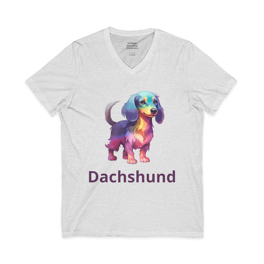 Dachshund V-Neck Tee — Colorful Watercolor Sausage Dog Shirt