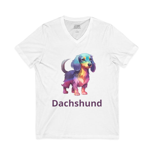 Dachshund V-Neck Tee — Colorful Watercolor Sausage Dog Shirt